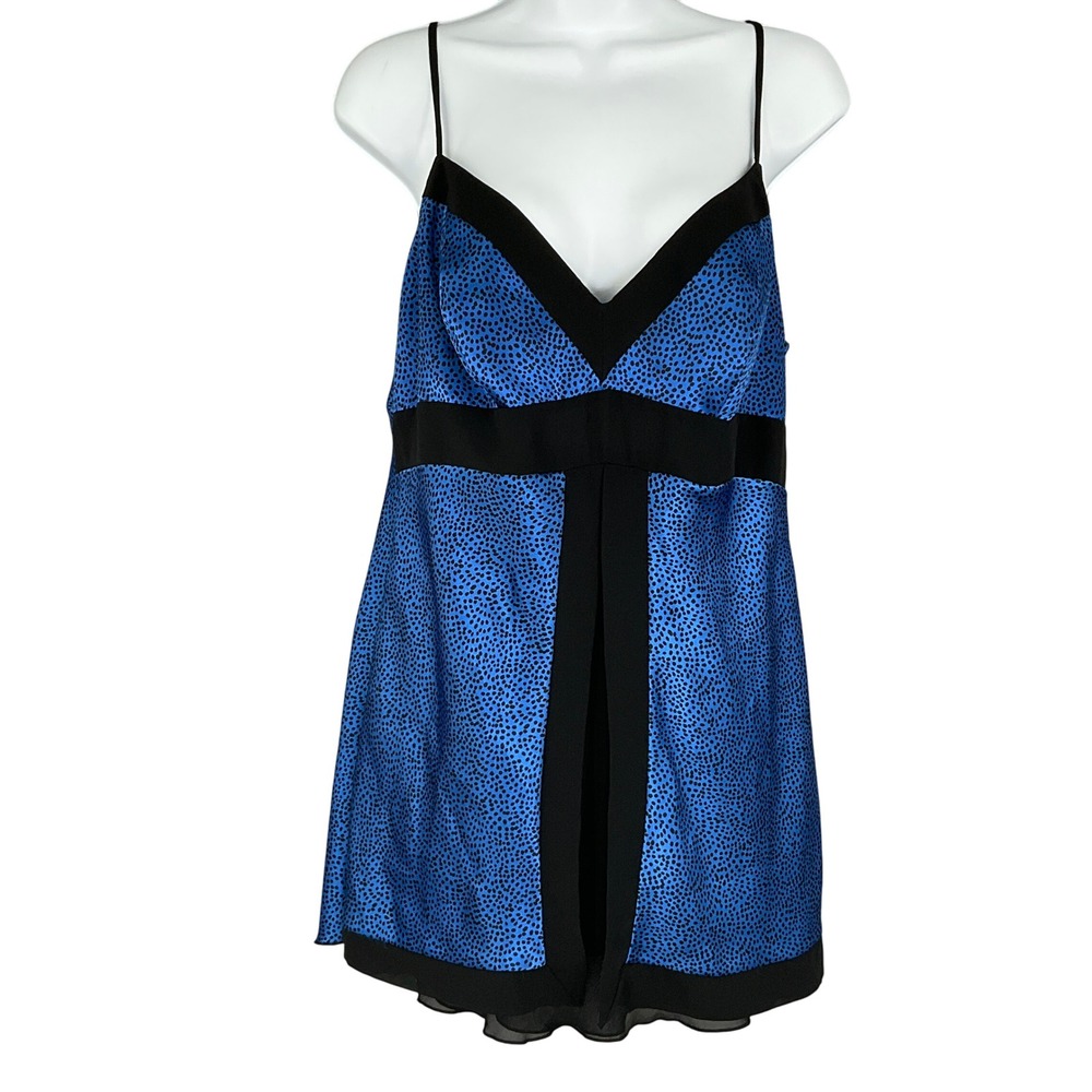 BISOU BISOU Womens Sz 14 Blue Black Polka Dot Print Spaghetti Strap V Neck Top